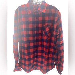 NWT red and blue Plaid button down shirt with a pocket on the chest.